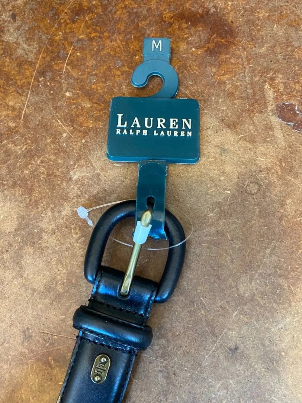 NWT Lauren Ralph Lauren black leather belt gold toned single prong buckle